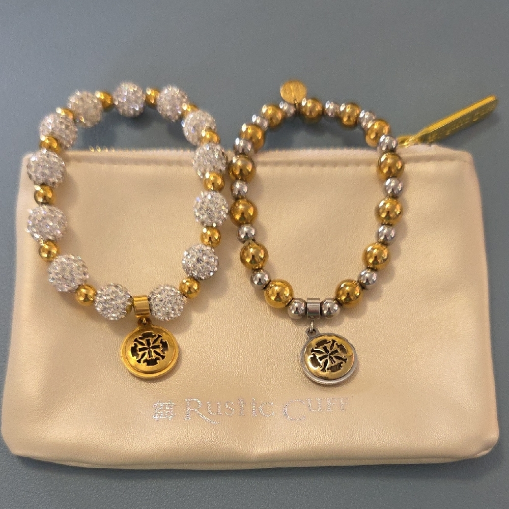 Rustic Cuff Gold and Silver Charm Bracelets With Pouch Included